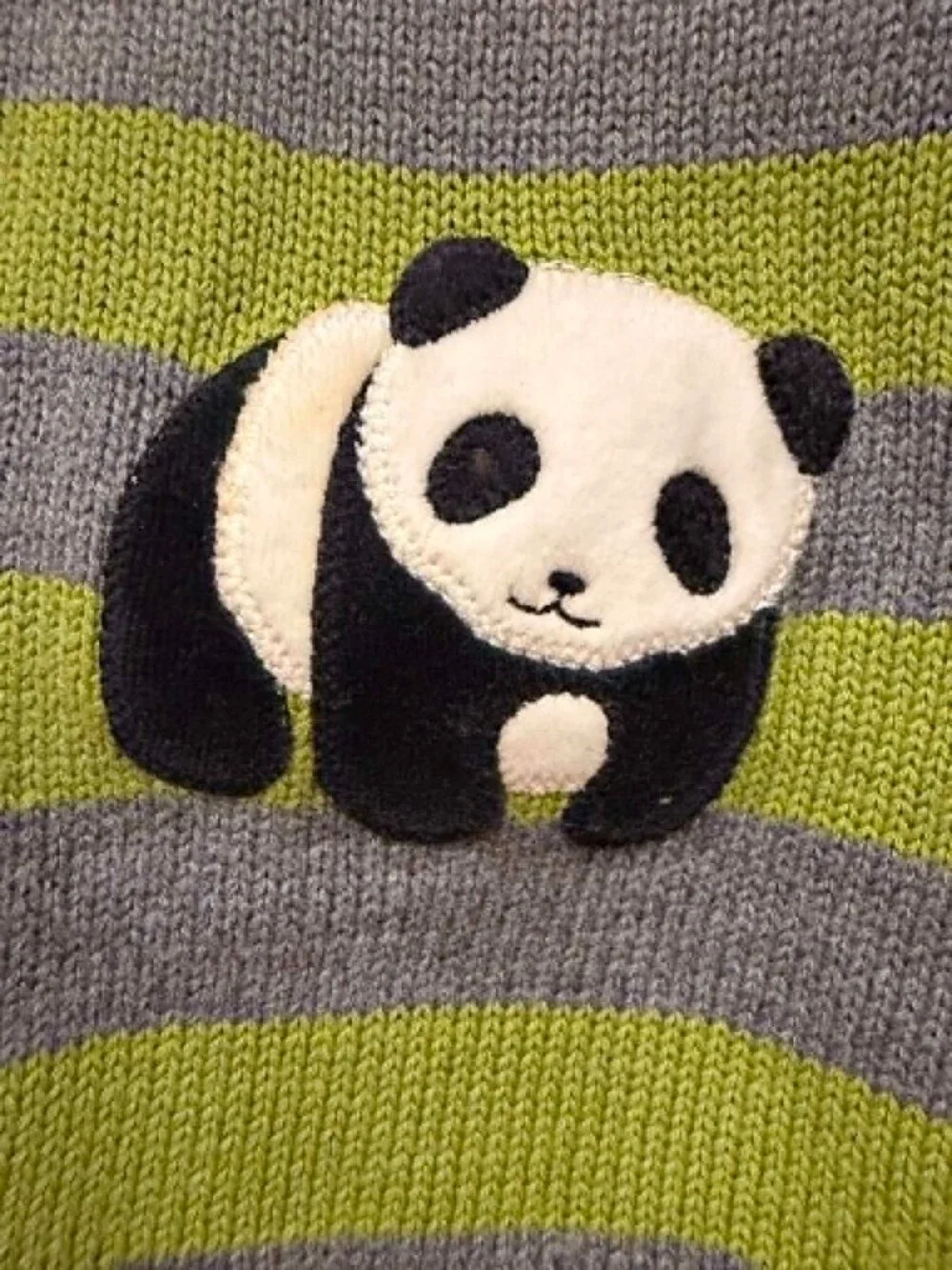 Gymboree NWT Little Panda Green Gray Striped Pull Over Sweater Embroiled Panda